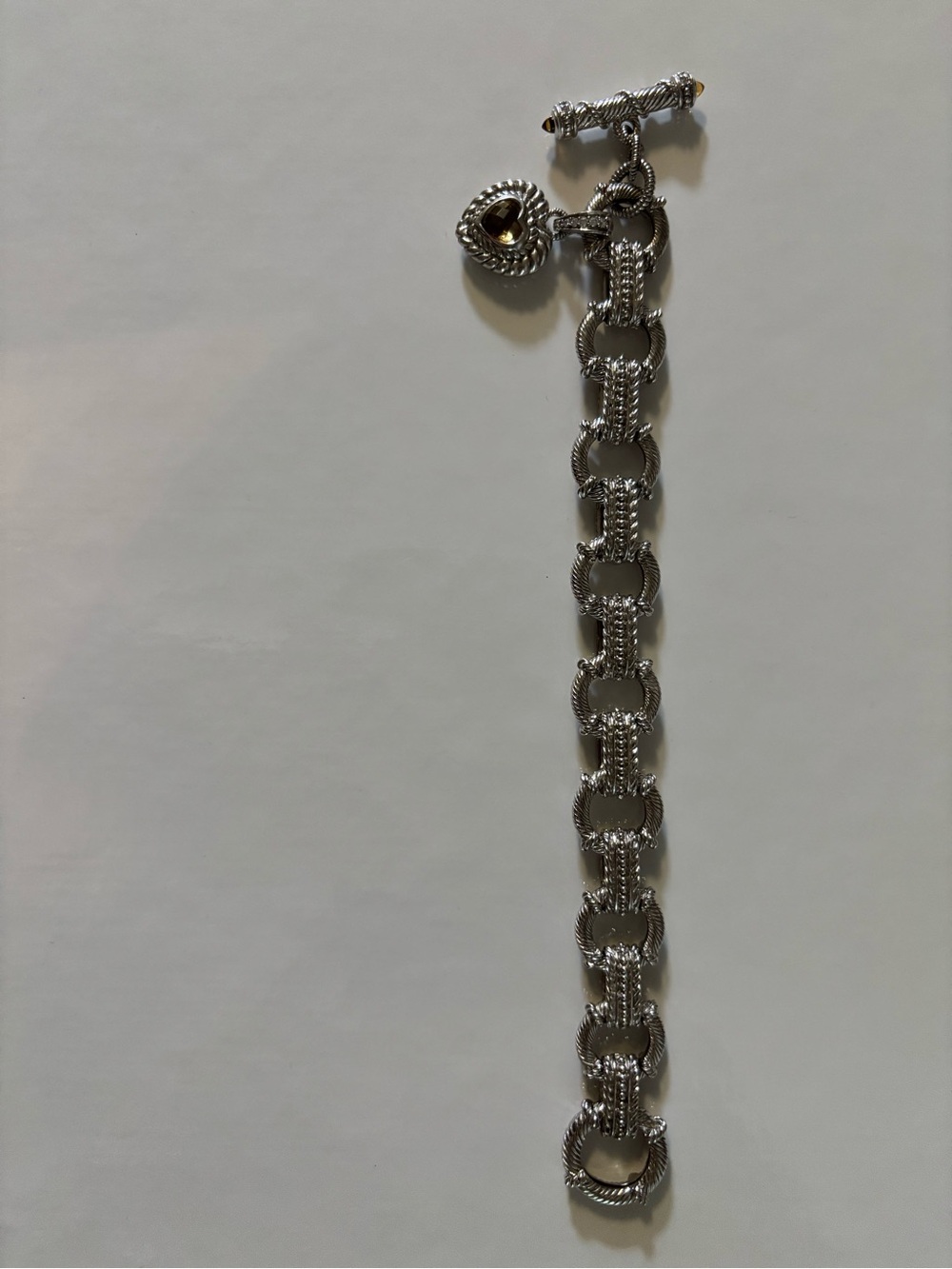 Judith Ripka Sterling Silver Heart Toggle Bracelet with Citrine Charm